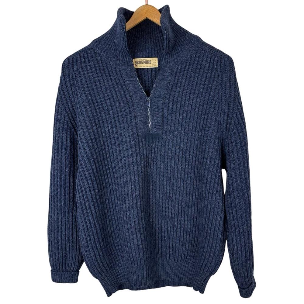 Vintage Brenire Scottish Thick Heavy Wool Ribbed Knit Quarter Zip Sweater